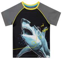 Harry Bear Shark Pyjamas | Boys Short Sleeve Shark PJs | White Shark Summer Pyjama Set - Blue - View 2