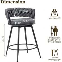 Dyhome 3Pcs  24'' Modern Swivel Bar Stools, 24 Inches Counter Height Bar Stools With Woven Back, Comfy Upholstered Suede Tall Barstools For Kitchen Island, Cafe - Grey - View 2