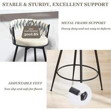Dyhome 3Pcs  24'' Modern Swivel Bar Stools, 24 Inches Counter Height Bar Stools With Woven Back, Comfy Upholstered Suede Tall Barstools For Kitchen Island, Cafe - White - View 7