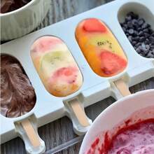 1pc 4 Cavity Ice Candy Mold Ice Cream Model Ice Cream Mousse Silicone Mold DIY Pudding Ice Candy Ice-Cream Mold Cake Baking Mold Candy Chocolate Popsicle Mold