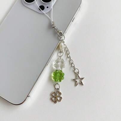 Spring New Y2K Chic Transparent Green Acrylic Clover, Metal Clover, Beaded Heart, Pentagram Chain, Phone Strap/Charm, Creative Design Gifts For Mother, Family, Friends, Birthday, Holiday Phone Charm, Phone Chain