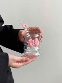 Butterfly Princess Series Glass Straw Cup - Coffee Straw Cup, Bubble Tea Straw Cup With Bowknot Glass Straw - Excellent Choice For Holiday/Birthday Gifts! - Multicolor - View 2