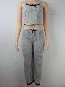 Traje con tirantes roscados para mujer, traje para el hogar para mujer (tirantes + pantalón) - Gris - Ver 1