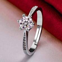 Nhẫn pha lê nguyên khối mạ bạc Sterling 925 cổ điển dành cho nữ, trang sức dự tiệc đính hôn, tiệc cưới - Bạc - Xem 4