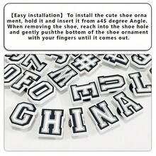 37 件黑白字母数字鞋饰，鳄鱼 PVC 图案，适用于木屐凉鞋手链，适合女士男士成人儿童女孩男孩青少年的礼物，派对装饰 - 37件黑白字母 - 查看 7