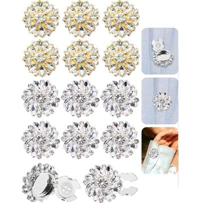 مجموعة أزرار ديكور من الراين الألماسية 5/3/1 قطعة، أزرار أكمام كريستالية قابلة للإزالة مناسبة للرجال والنساء (أزرار مضمنة)