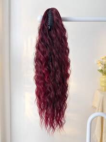 26 Inch Wavy Fiber Ponytail Wig, Wine Red, Heat Resistant, Suitable For Women's Daily Use - Burgundy - View 5