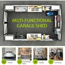 13x21x8 FT Heavy Duty Metal Garage Shed Extra Large Outdoor Storage Shed With Double Hinged Doors 4 Windows Carport For Car Truck Bike And Garden Equipment Dark Gray Modern Storage Building - 黑色 - 查看 5