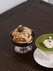 1pc Vintage Style Ice Cream Cup, Yogurt Pudding Cup, Dessert Cup, Short Foot Fruit Bowl, Stainless Steel Ice Cream Cup