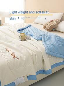 1pc Solid Color With Edged Quilting Quilting, Flower Quilting Craft Children's Blanket, Bedding, Suitable For Bedrooms, Student Dormitory, Children's Room, Suitable For Spring And Summer - A - View 2