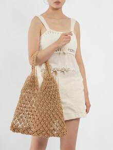 Y2k Aesthetic Large Capacity Woven Tote Bag - Hollow Shoulder Bag For Women - Ultra-Light, Breathable, Beach Bag, Travel Handbag, Summer Shopper, Boho Mesh Purse For Vacation, Pool, Picnic, And Daily Use - Multicolor - View 5