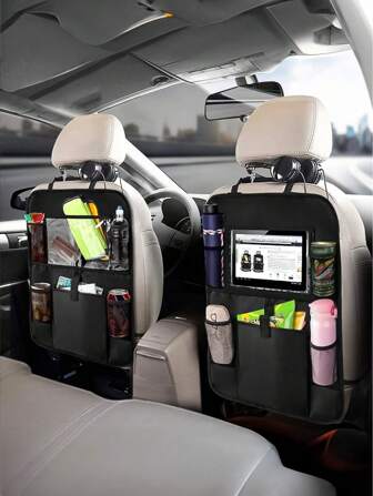 1pc/2pcs Car Storage Bag, Oxford Cloth Chair Back Bag,Road Trip Storage Essentials, Seat Travel Bag, Long Trip Backseat Tissue Holder, Behind The Seat Hanging Pocket With Anti-Kick Design, Flat Plate And Easy To Clean Features,Space-Saving , Universal Auto Travel Accessories