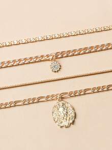 1pc Multi-Layer Hot Seller Alloy Circle Pendant With Rhinestone Disc Layered Necklace For Women - 1 4-layer - View 3