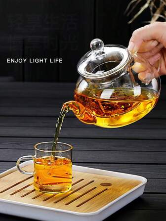1pc Factory Wholesale Thick High Borosilicate Glass Flower Tea Pot, Heatproof Glass Teapot With Filter, Kung Fu Tea Set