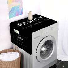 1pc Art Letter Pattern Dust Cover, Modern Minimalist Style Linen-Like Rectangle With 4 Storage Pockets, Anti-Slip Washable Dust Proof Cover For Appliances Like Washing Machine Or Refrigerator