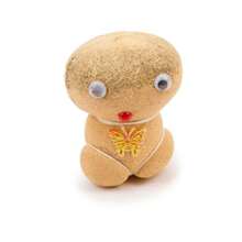Muñeca de cabeza de paja linda de ojos grandes, escritorio, planta en maceta pequeña, oficina, planta verde, adorno, hierba de gato
