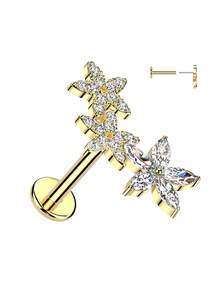 1 Pc Premium Luxury Flower Shaped Cartilage Tragus Earring Stud With Synthetic Zirconia Stone, Fine Needle Push-In Flat Base Piercing Jewelry, Party/Dating Gift - Flowers - View 6