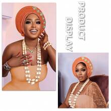 1pc African Style Head Wrap With Layered Bejeweled Edge Head WrapAccents, Laminated Strap Cap, Traditional African Turban Hat For Women Personalized Elastic Headwear - A - View 22