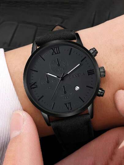 Reloj negro de lujo para hombres, reloj de pulsera de cuarzo, relojes de negocios de moda para hombres