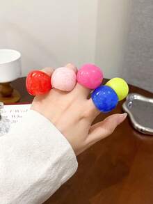 5 件套女士复古树脂戒指套装，时尚糖果色立方体设计戒指，派对珠宝礼物