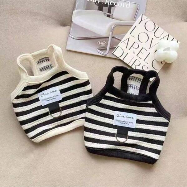 Spring And Summer New Pet Dog Cat Traction Clothes Ins Style Titibi Bear Striped Vest