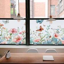 1 Stück Buntglas-Fensterfolie mit Frühlingsblumen, Fensterverkleidungsfolie mit geätztem Glas-Effekt, klassisch europäischer, farbenfroher Dekorfilm für Küche und Zuhause