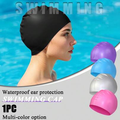Touca de natação impermeável de silicone de cor sólida, 1 peça, alta elasticidade, antiderrapante, sem pressão, chapéu de natação para praia, itens essenciais para o verão, esportes aquáticos, acessórios de praia, boia de piscina
