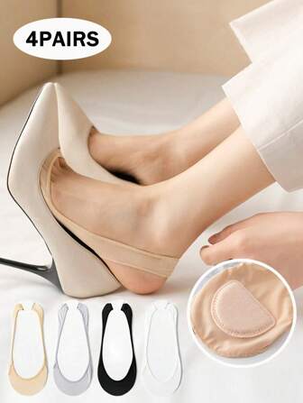 4 Pairs Women Summer Socks, No Show Socks With Classic Colors, Heel Anti-Slip Design, Reinforced Forefoot, Comfortable And Durable