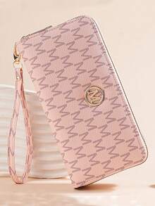 New Vintage Fashion Print Women Wallet Korean Style Zipper Long Ladies Phone Purse Fashionable Handbag Card Holder For Women Wallet Mini Wallet Purse Wallet Long Wallet Wristlet Wallet Wallet - Pink - View 2