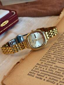 1 Reloj de dama francés retro estilo dorado cuadrado, resistente al agua, con calendario, de cuarzo. Elegante, artístico y personalizado. Ideal para uso diario, fiestas, banquetes, citas, festivales y decoración de muñeca. Incluye herramienta de ajuste.