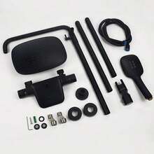 PHASAT Duschsystem Schwarz Thermostat Duscharmatur Duschset Regendusche mit 3 Funktion Handbrause und Überkopfbrause SB05D - Schwarz (schwarz) C - Übersicht 4