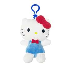 Miniso Llavero de peluche con colgante de Sanrio Hello Kitty del 50 aniversario, vestido azul, lazo rojo, accesorio para bolso, regalo de cumpleaños (1 pieza)