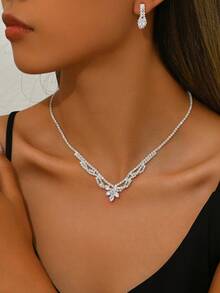 1 Set V-Shape Claw Chain Earrings And Necklace Jewelry Set, Suitable For Weddings And Formal Events - Silver 517 - View 3