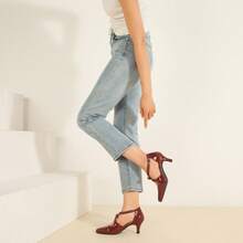 Women's Kitten Heels T Strap 2 Inch Low Heel Bow Pointed Toe D'Orsay Dressy Pumps - 棕色 - 查看 6