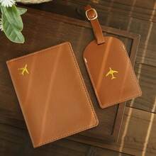 2pcs/Set Travel Essential Kit - Customized Synthetic Leather Passport Cover And Customized Name Luggage Tag, Foldable Lightweight, Open And Close Style, Great For Outdoor Trip And Travel Gift, Multiple Styles