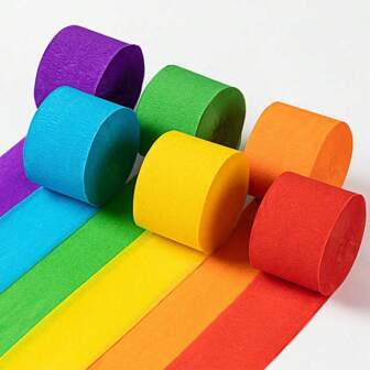 6Pcs/Set 10m Rainbow Crepe Paper Roll Decoration Streamers, Suitable For DIY Background Decoration At Birthday Parties, Weddings, Homes, And Other Occasions, Excluding Balloons And Other Accessories, DIY Art Craft Supplies