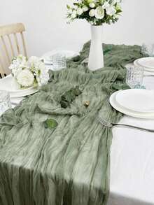 1pc Green Pleated Table Runner, Foldable Tablecloth, Holiday Birthday Decor, Wedding Decor, Holiday Home Decor, Party Room Dining Table Decor, Tablecloth, Solid Color Tablecloth, Birthday Decor, Wedding Decor, Summer Gift, Beach, Back To School, School Supplies, Room Decor - Multicolor - View 4