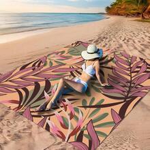 1 Piece Of "Color Leaf Beach Style Pattern, Fantasy Leaf Charm Beach Style, Green Yellow Palm Leaf Pattern, Wild Green Plant Animal Picture, Blue Green Leaf Vein Pattern, Perfect Choice For Beach Leisure" Made Of 100% Polyester Material, Waterproof And Quick-Drying, Washable And Machine Washable Picnic Mat, Perfect For Outdoor Camping And Beach Vacation.Travel Essentials Travel Accessories Beach Essentials - Multicolor - View 2