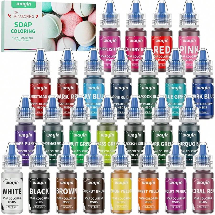 26 Colors 6ML Bath Ball Soap Dye - Soap Colorant, Candle Colorant, Bright Neon Soap Colorant, Suitable For Candle Making DIY, Bath Ball Supplies Set, Bath Salt Making