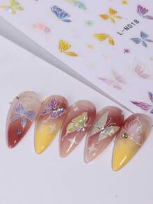 8片彩色激光蝴蝶美甲贴纸，夏季设计，3D美甲贴花，自粘式DIY滑块，适用于亚克力美甲装饰，美甲配件，美甲用品 - 彩色 - 查看 9