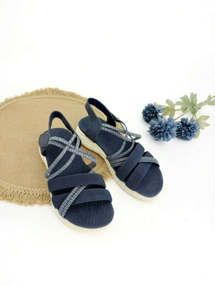 Women's Elastic Band Sandals, Comfortable Walking, Breathable, Open Toe, Ideal For Summer - Màu xanh lam - Xem 1
