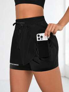 1pc Women's Outdoor Breathable Double Layer Sports Shorts, Summer Activewear Suitable For Running And Workout - Black - View 6
