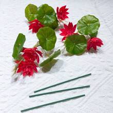3pcs Mini Lifelike Lotus Flower And Leaves, Artificial Plants For Fish Tank, Home Decor Fake Flowers And Leaves,Garden Decor,Outdoor Plant,Gardening,Fake Flowers