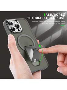 奢华哑光半透明磁性无线充电手机壳带支架，适用于 16 15 14 13 12 11 Pro Max Plus，金属相机环，防震软保险杠硬后盖防水防摔防刮 - 灰色 - 查看 5