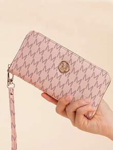 New Vintage Fashion Print Women Wallet Korean Style Zipper Long Ladies Phone Purse Fashionable Handbag Card Holder For Women Wallet Mini Wallet Purse Wallet Long Wallet Wristlet Wallet Wallet - Pink - View 6