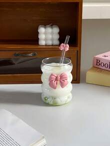 Butterfly Princess Series Glass Straw Cup - Coffee Straw Cup, Bubble Tea Straw Cup With Bowknot Glass Straw - Excellent Choice For Holiday/Birthday Gifts! - Multicolor - View 3