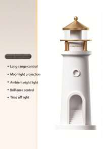 1Pc Moonlight Lighthouse Projectielamp, Sfeer Nachtlampje, Bluetooth Speaker Creatieve Muziek Afstandsbediening Menselijke Sensor Ornament Kleine Tafellamp, Verstelbare Volume Luidspreker, Woondecoratie, Slaapkamerdecoratie, Cadeau