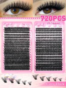 2160 piezas/720 piezas Racimos de pestañas individuales con rizo D 30D+40D y 40D+80D y 80D+100D de 9-16mm. Racimos de pestañas extra gruesas, de aspecto natural, con volumen dramático, ultra suaves y súper ligeras. Kit de extensión de pestañas postizas individuales reutilizables y segmentadas.