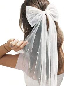 Mạng che mặt cô dâu Mạng che mặt tiệc độc thân Mạng che mặt cưới nơ trắng Kẹp tóc nhiều lớp vải tuyn thanh lịch dành cho phụ nữ - Nhiều màu - Xem 3