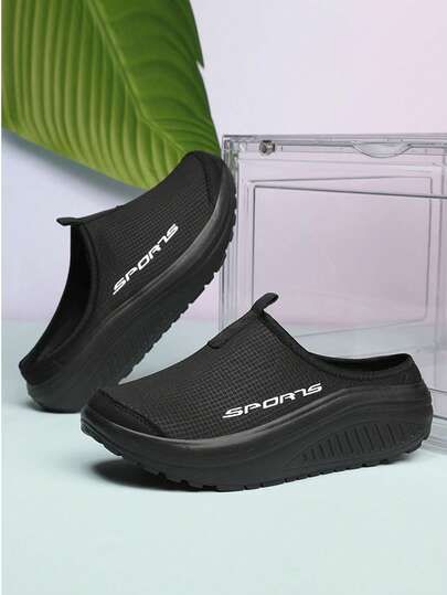 女士透气网眼一脚蹬运动鞋、休闲运动鞋、厚底凉鞋，适合室内和室外日常穿着，夏季